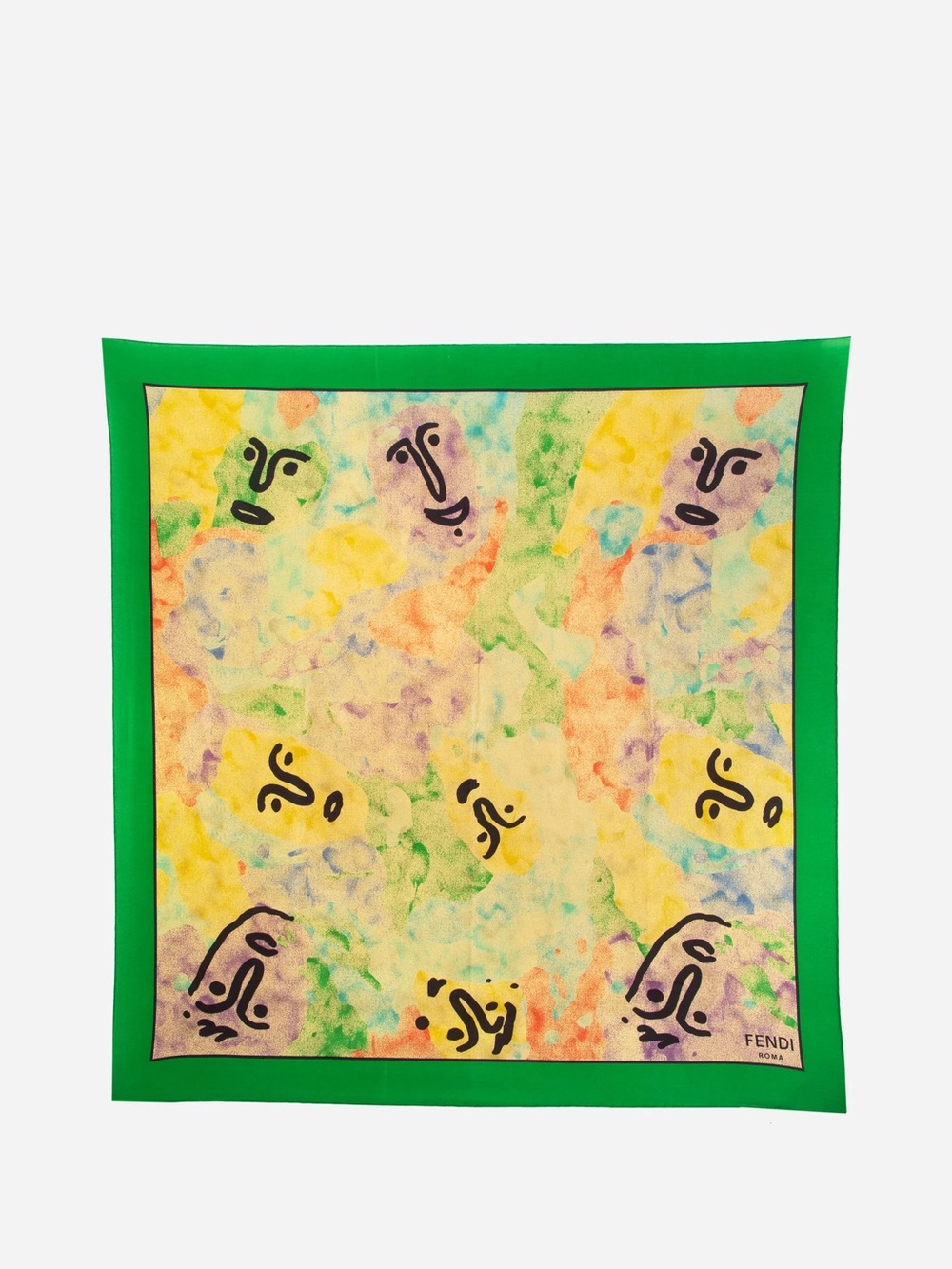 Fendi Multicolor Green Abstract Print Silk Scarf